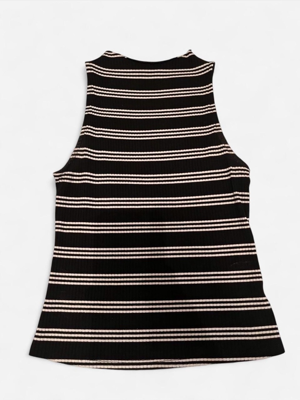Maeve Black Tank with Cream Stripes Ribbed Halter